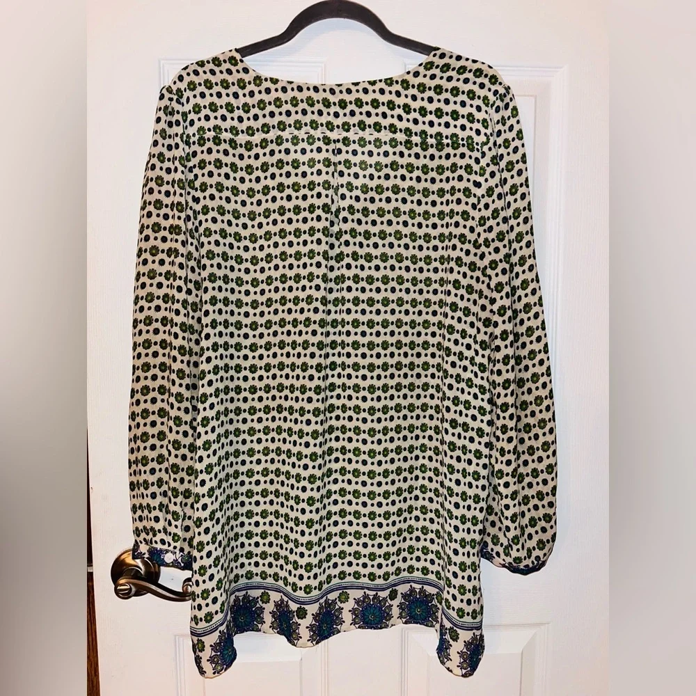 Soft Surroundings Green and Blue Sheer V Neck Floral Tunic Blouse - Picture 5 of 5